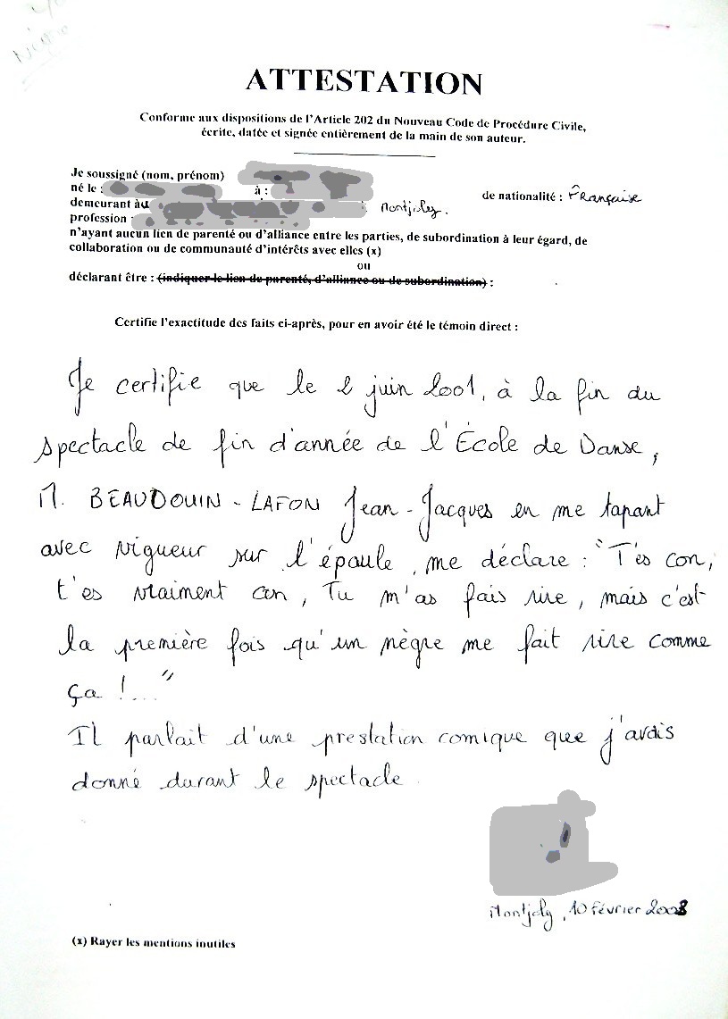 Modèle attestation témoignage